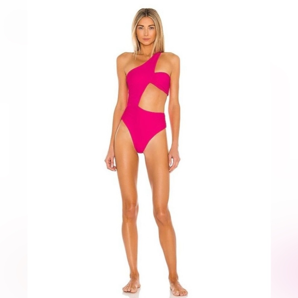 Lovers + Friends Pink Asymmetrical One Piece Swim